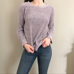 Distressed, super soft lavender Chenille Sweater